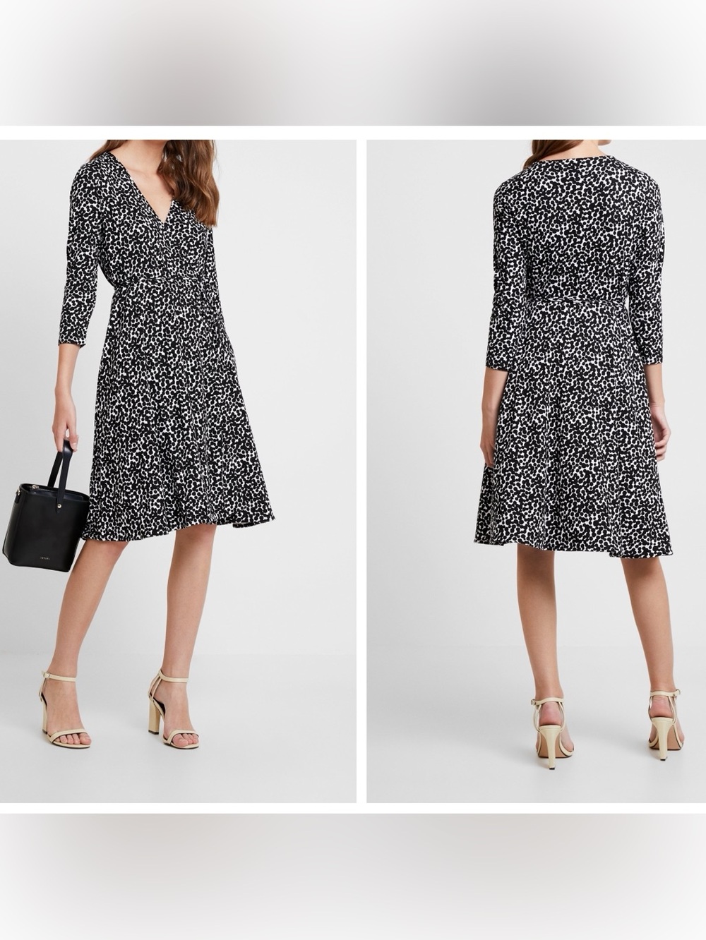 Banana Republic 3/4 Sleeve Wrap Black Dot Midi Dress Size XS